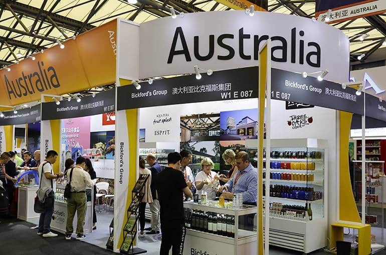 Australian companies exhibiting at a major trade show in China, highlighting cross-border business collaboration and investment opportunities.