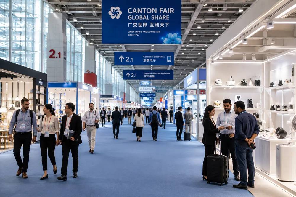 International buyers meeting Chinese machinery suppliers at an equipment trade show